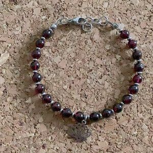 Garnet bracelet stainless steel Yoga Lotus 7-7.25”